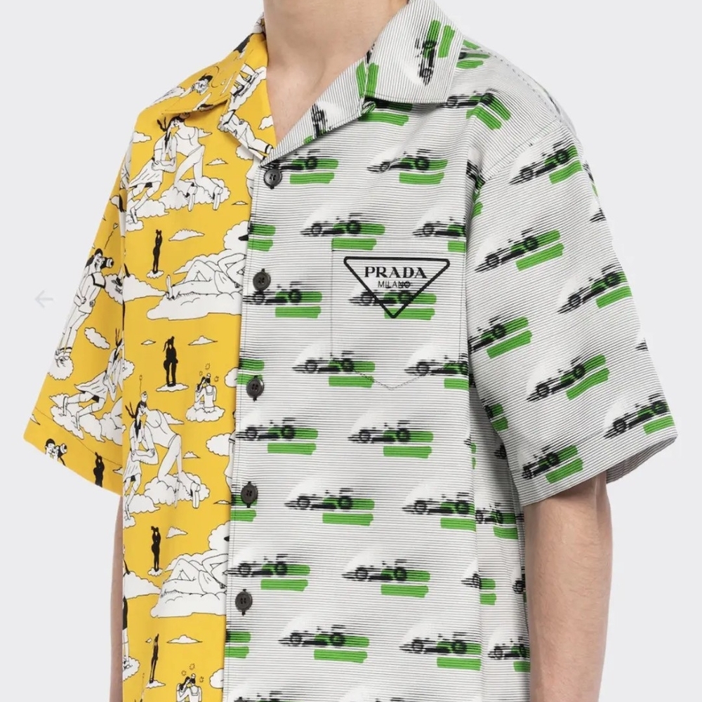 Men's Dual-Pattern Yellow and Gray Shirt